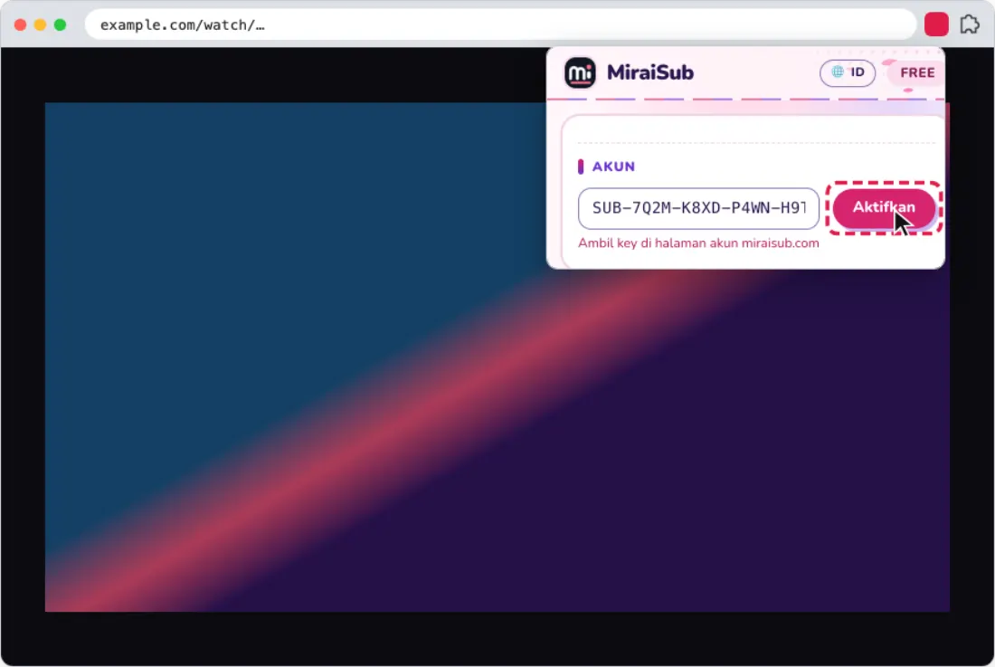 Langkah: Masukkan key Anda untuk memakai paket Anda